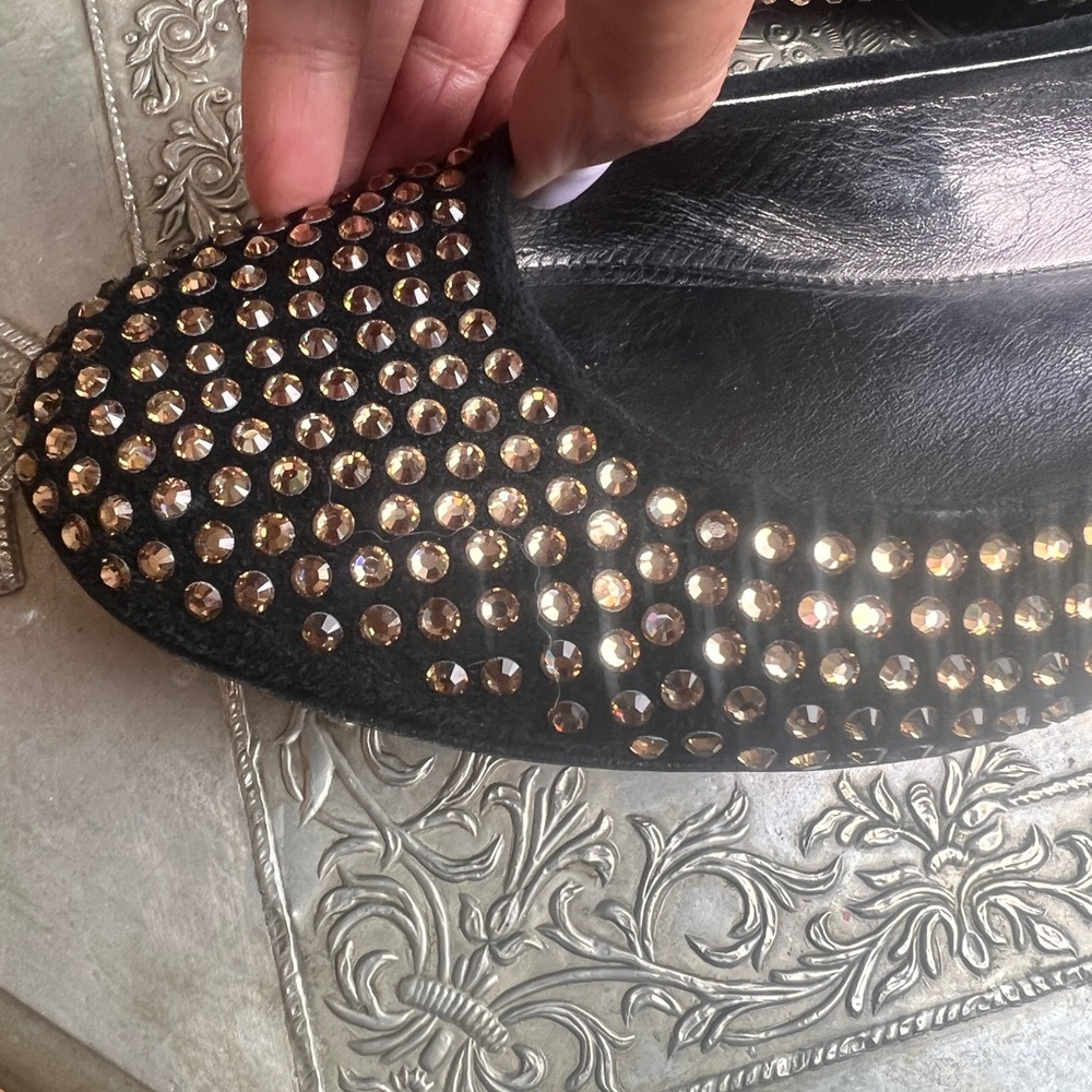 Giuseppe Zannoti Black and Gold Studded Women's Flats. - Picture 10 of 13